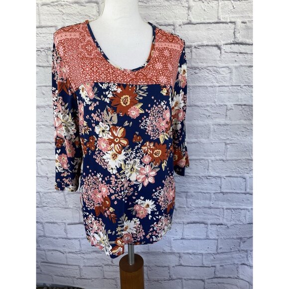 Blair Women's 3/4 Sleeve Multicolor Floral Blouse size Large - Picture 6 of 10